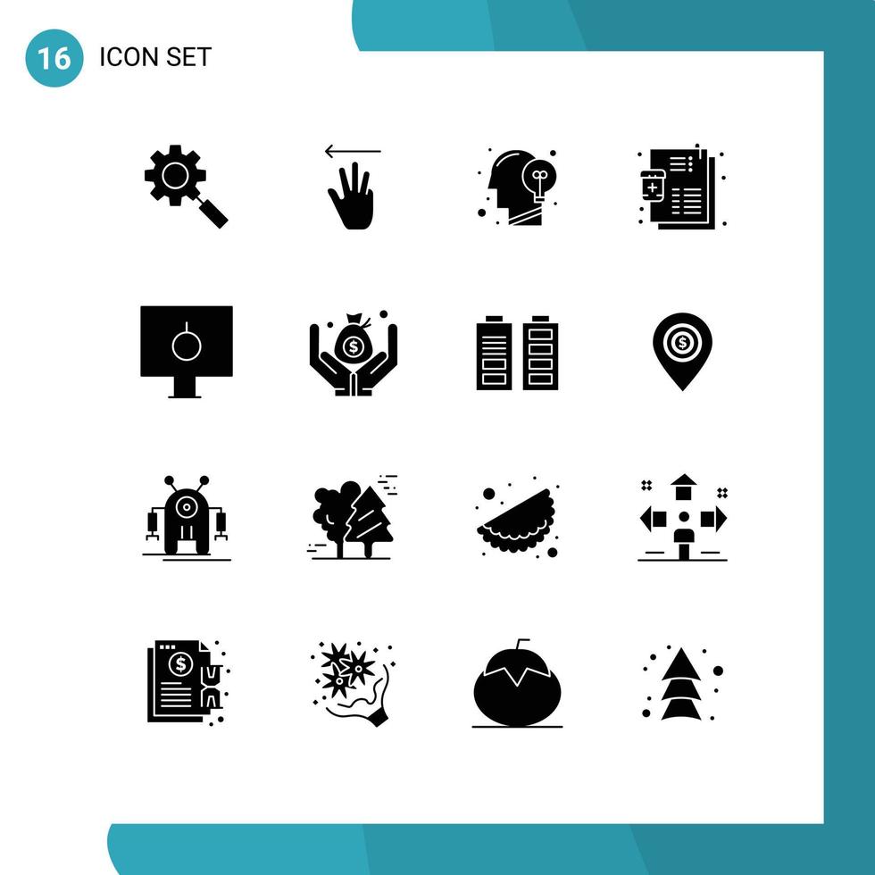 16 universell fast glyfer uppsättning för webb och mobil tillämpningar låsa medicin kommunikation lista sinne redigerbar vektor design element