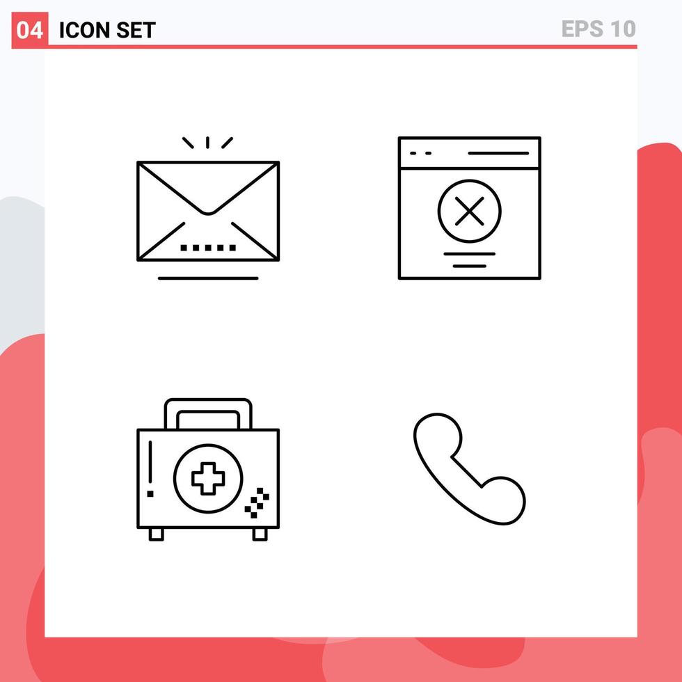 grupp av 4 fylld linje platt färger tecken och symboler för e-post hjälpa öppen gränssnitt sjukdom redigerbar vektor design element