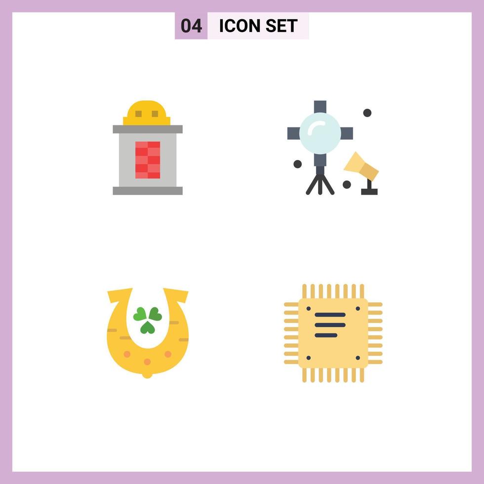 Benutzeroberflächenpaket mit 4 grundlegenden flachen Symbolen von Ticket Golden Illumination Studio Blitzglück editierbare Vektordesign-Elemente vektor