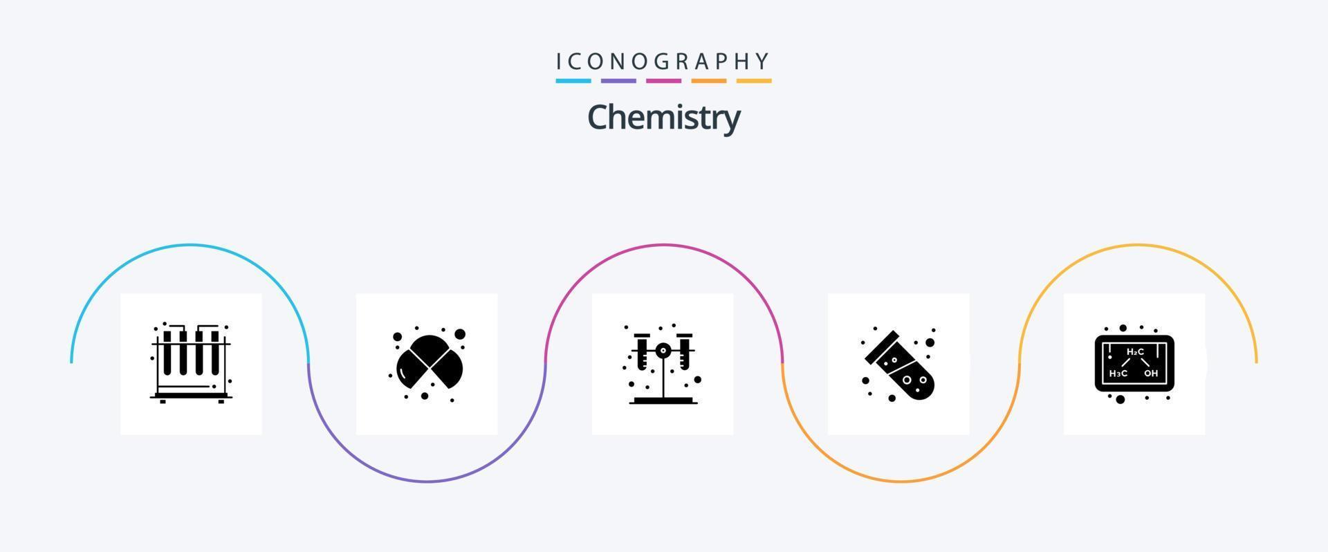 Chemie Glyphe 5 Icon Pack inklusive Formel. Chemie. Chemie. Atom. Prüfung vektor