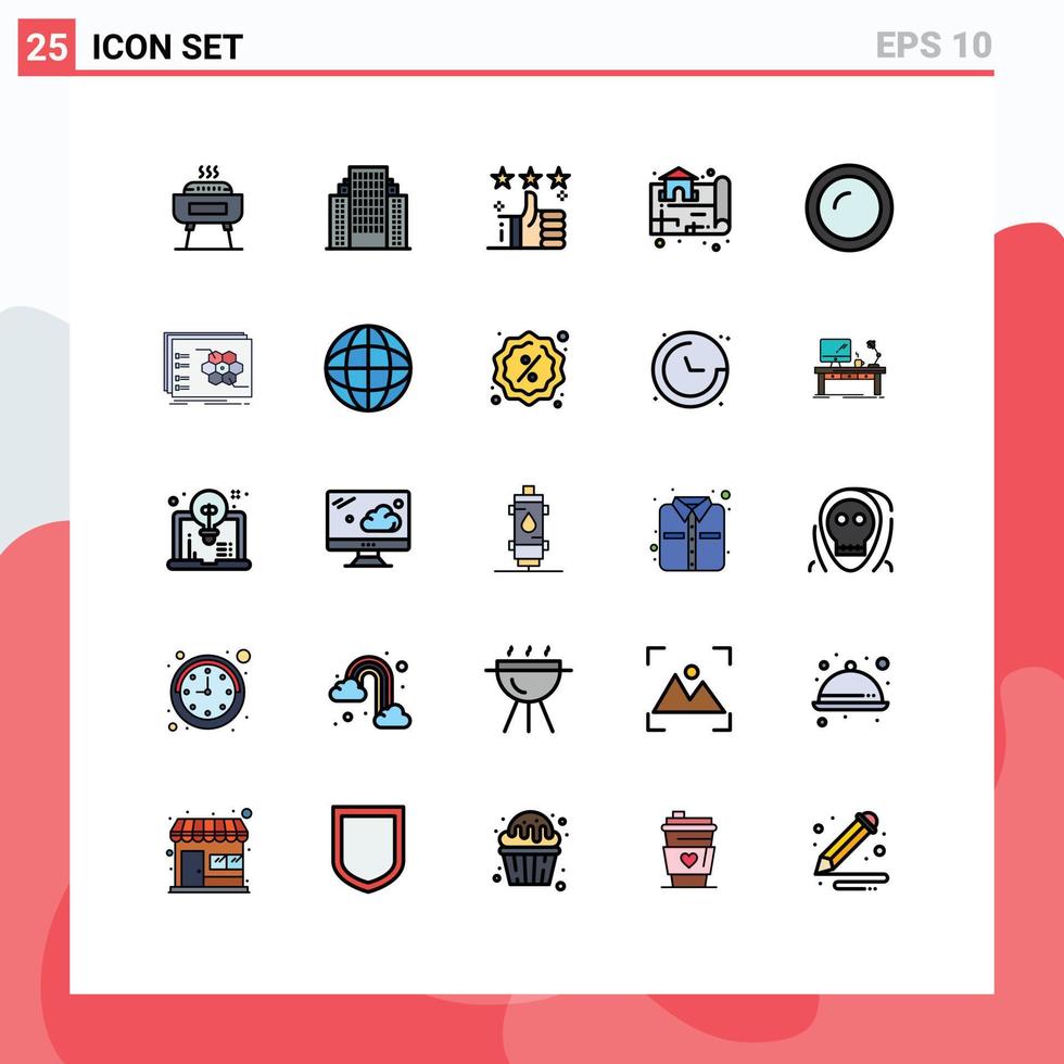 25 universelle, gefüllte Linien-Flachfarben für Web- und mobile Anwendungen, Geräte, Karte wie bearbeitbare Vektordesign-Elemente für Standortsterne vektor
