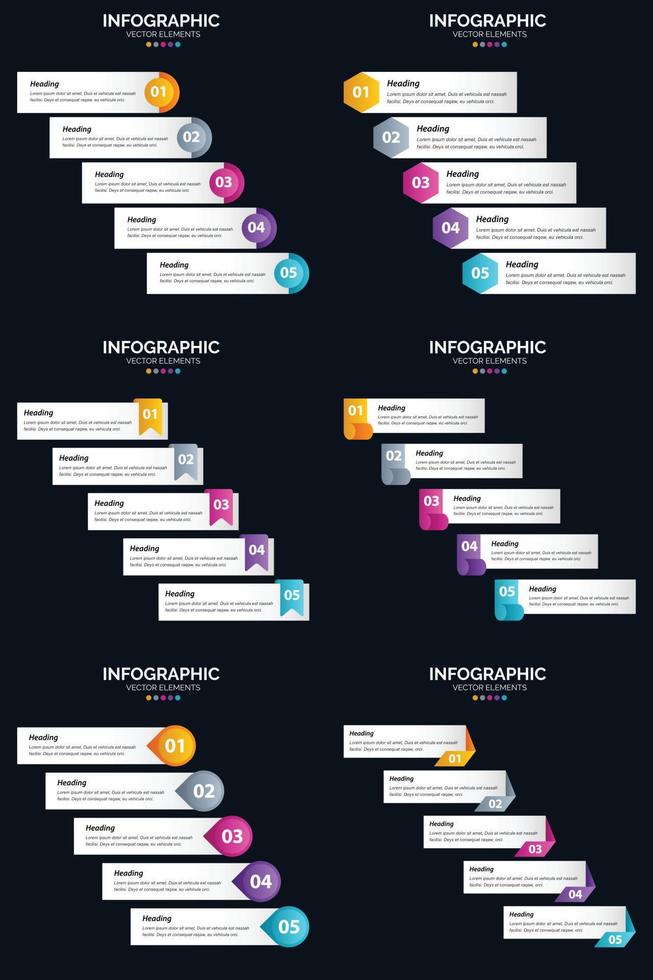 vektor 6 infographics packa presentation glida mall 5 steg cykel diagram och tidslinjer