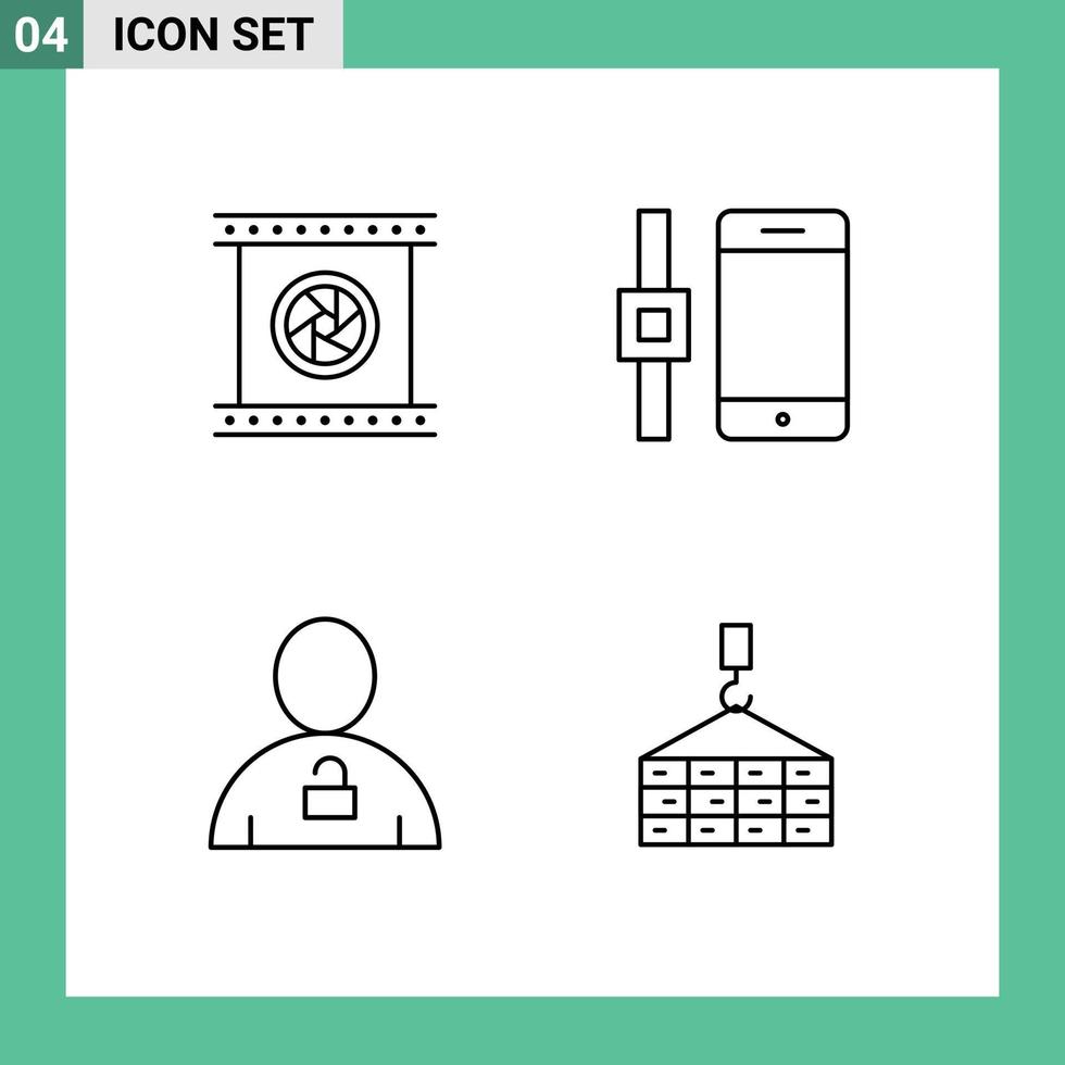 moderner Satz von 4 gefüllten flachen Farben und Symbolen wie Kameralinsen Körper fotografisches Ziel Smart Watch Vorhängeschloss editierbare Vektordesign-Elemente vektor