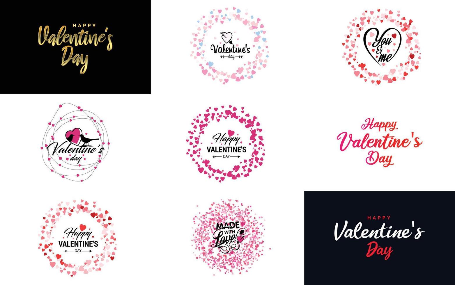 fröhliches valentinstag-typografie-design mit einem herzförmigen ballon und einem farbverlaufsschema vektor