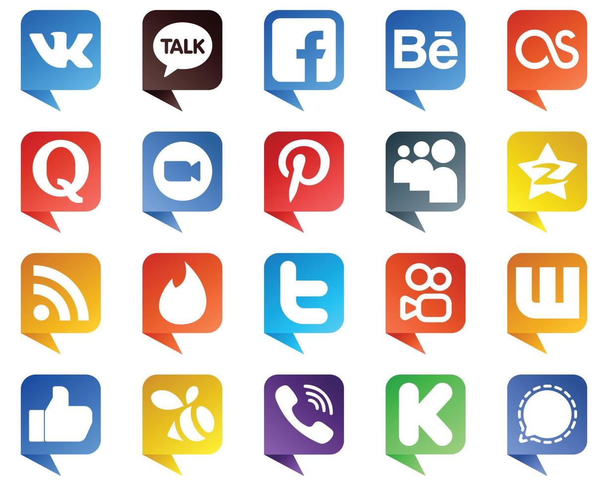 20 chatt bubbla stil ikoner av större social media plattformar sådan som qzone. fråga. mitt utrymme och ikoner. mångsidig och premie vektor