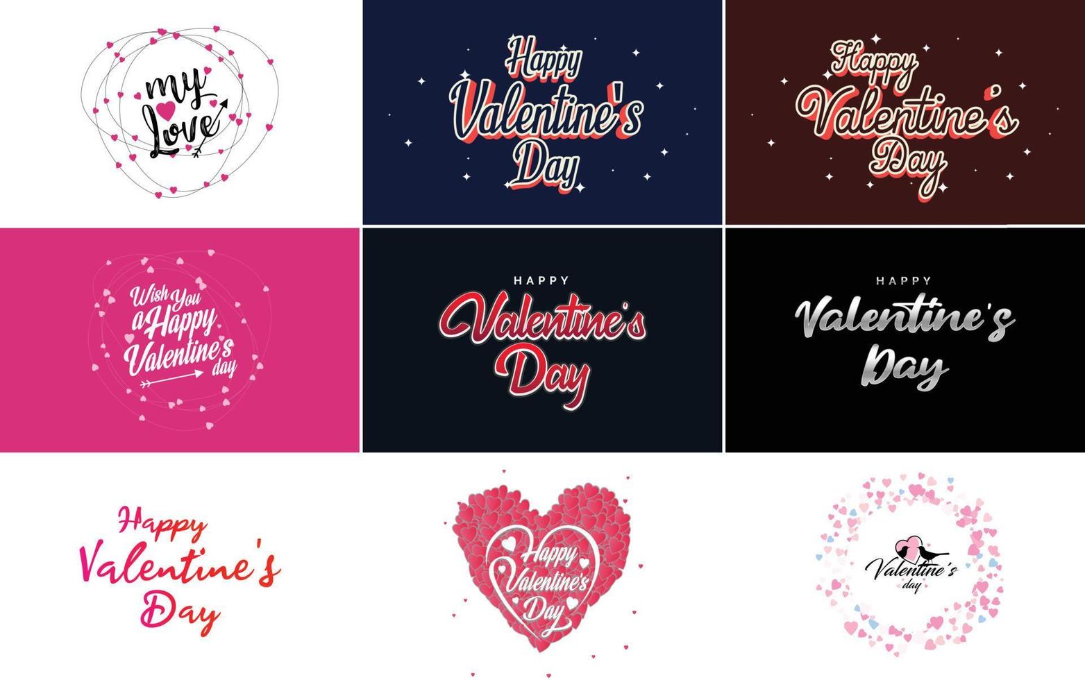 Fröhliches Valentinstag-Typografie-Design mit einer Aquarellstruktur und einem herzförmigen Kranz vektor