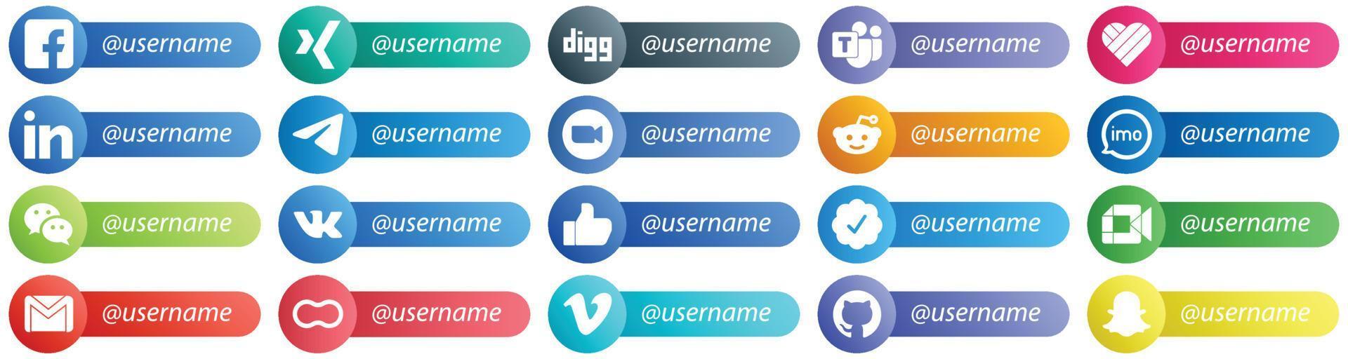 Kartenstil Folgen Sie mir Social-Media-Plattform-Icon-Set 20 Icons wie reddit. Treffen. linkedin- und video-symbole. kreativ und hochauflösend vektor