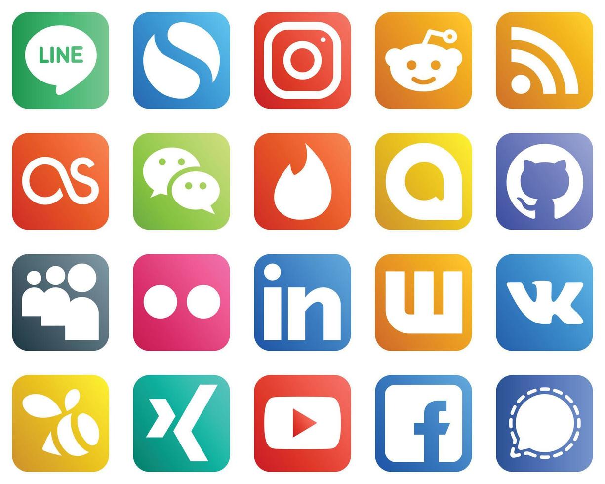 20 professionelle Social-Media-Ikonen wie linkedin. flickr. letztes FM. myspace- und google allo-symbole. vollständig anpassbar und professionell vektor