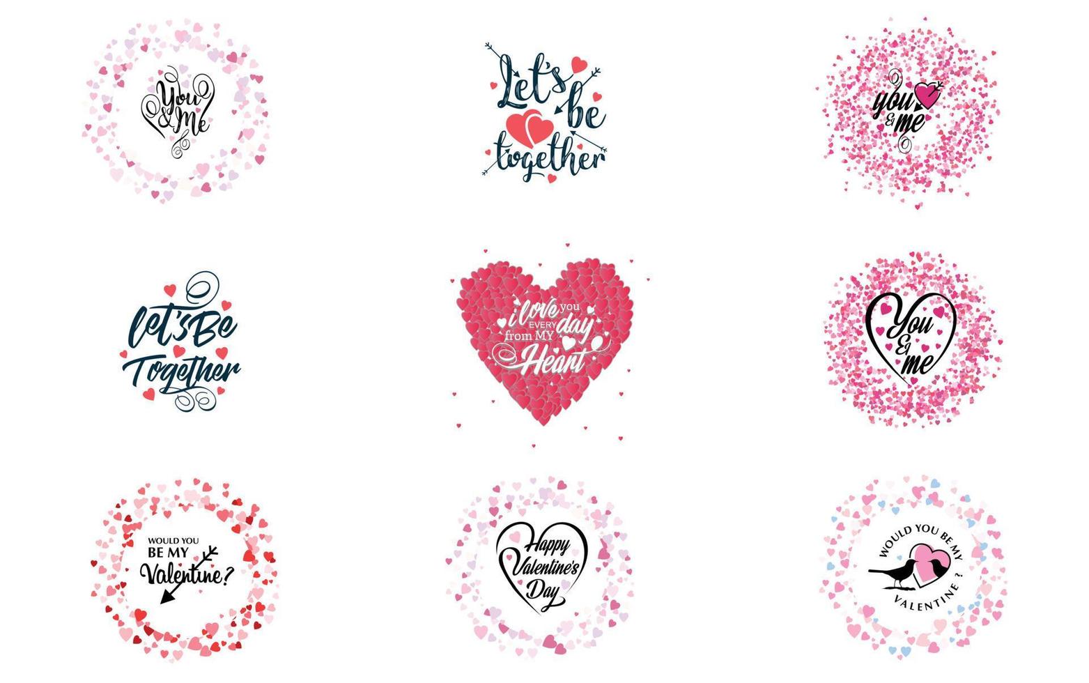 fröhliches valentinstag-typografie-design mit einem herzförmigen kranz und einem farbverlaufsschema vektor