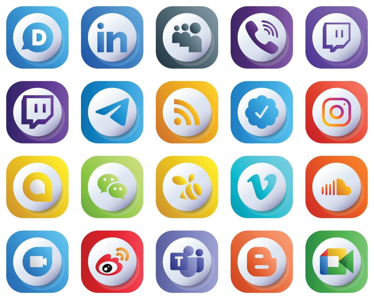 20 söt 3d lutning social media varumärke ikoner sådan som Google allo. meta. telegram. Instagram och utfodra ikoner. anpassningsbar och eleganta vektor