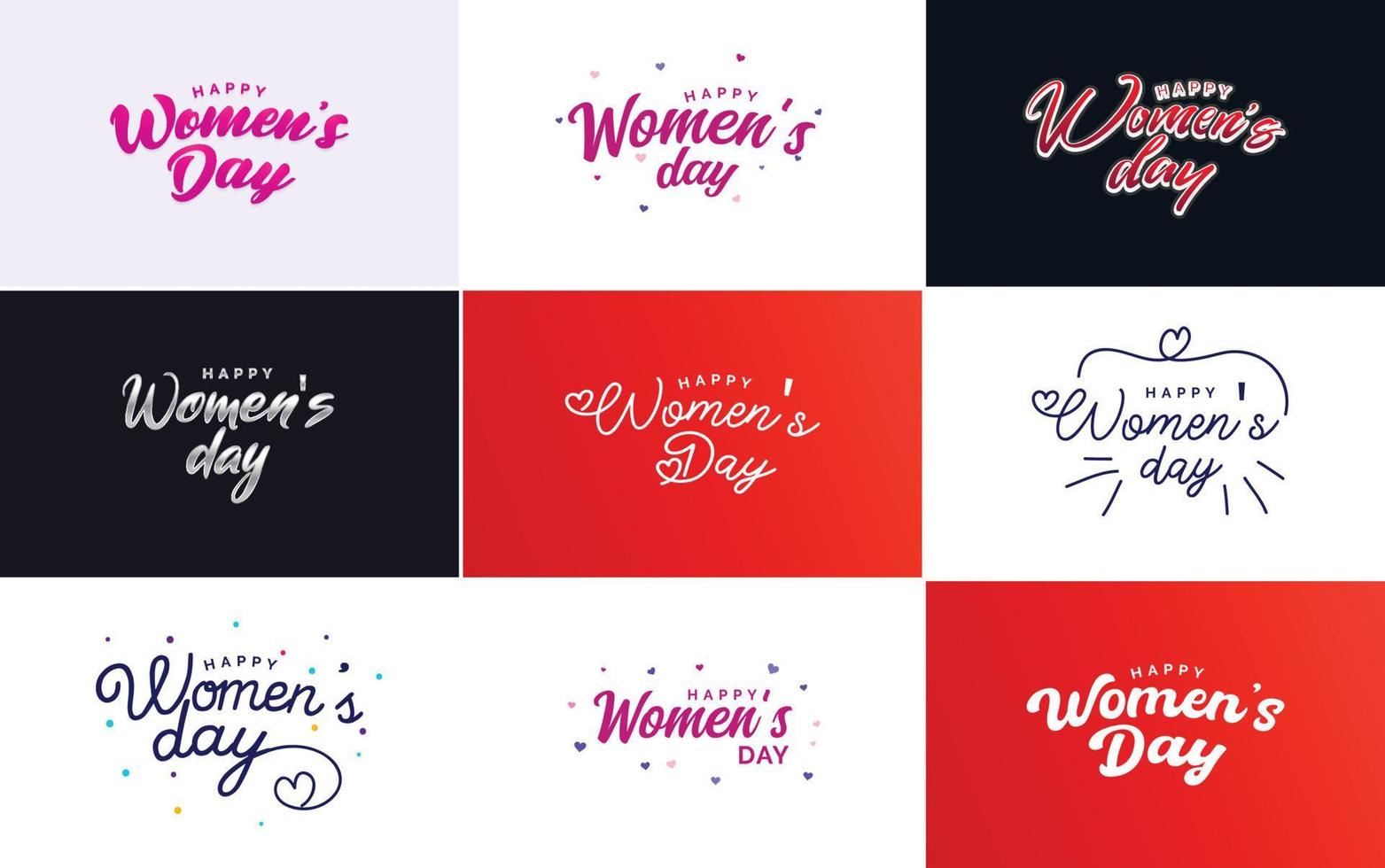 uppsättning av kort med internationell kvinnors dag logotyp och en ljus. färgrik design vektor