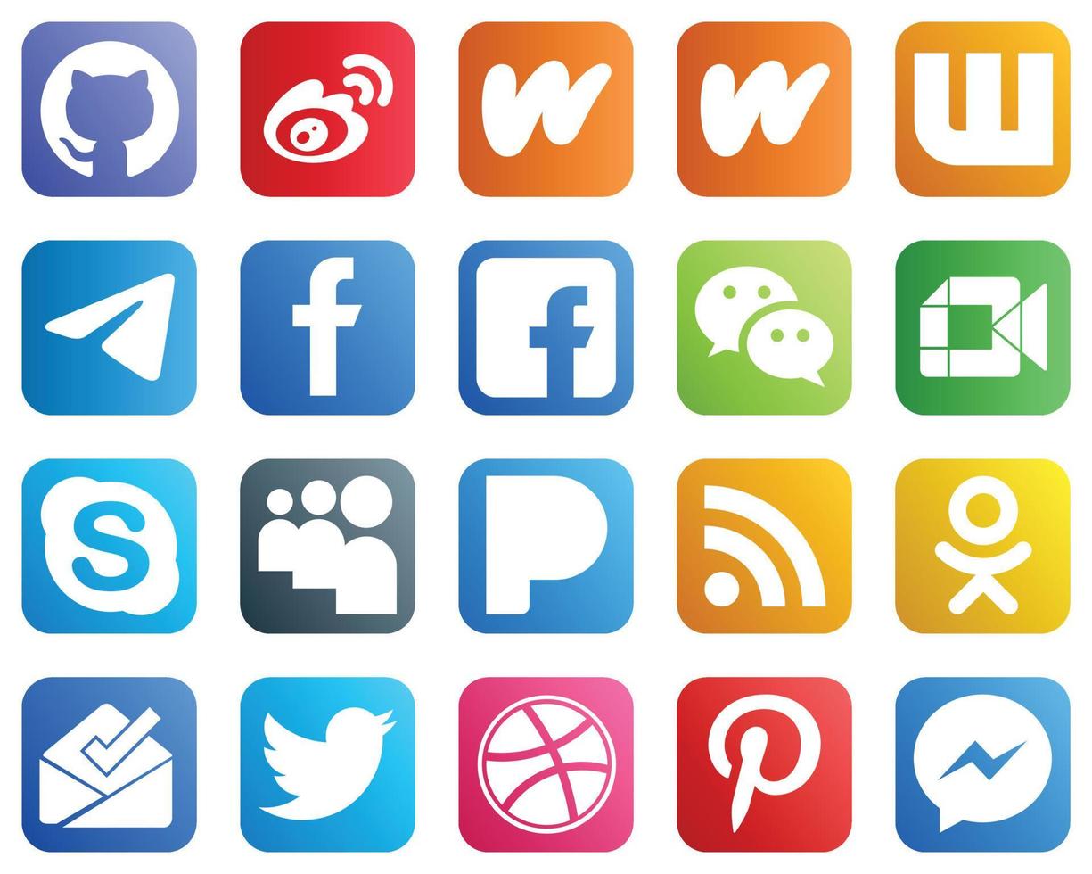 20 unik social media ikoner sådan som video. budbärare. telegram. wechat och fb ikoner. kreativ och hög upplösning vektor