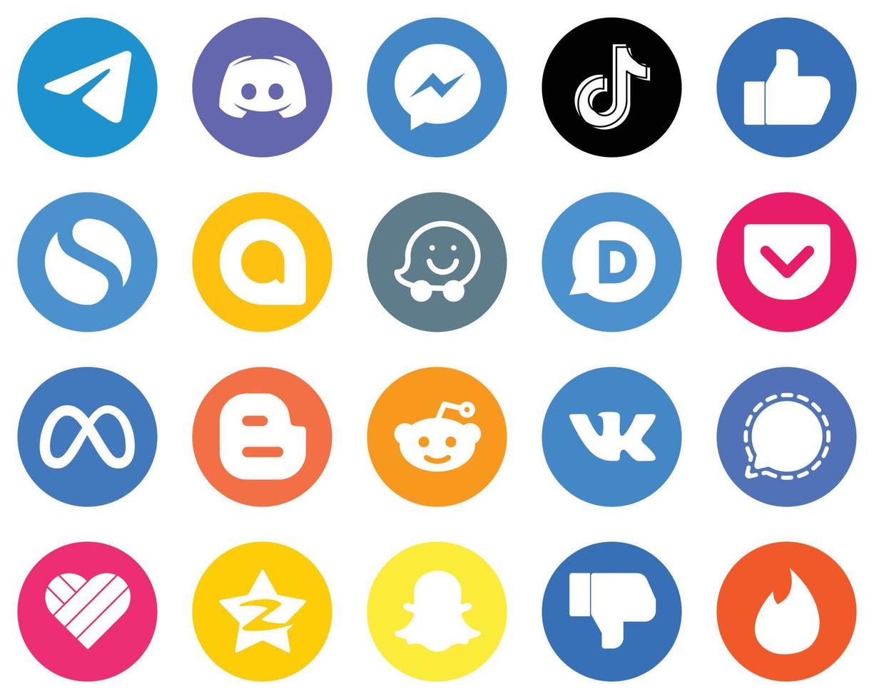 Flacher Kreis weiße Icon-Sammlung einfach. mögen. Facebook und Video 20 innovative Icons vektor