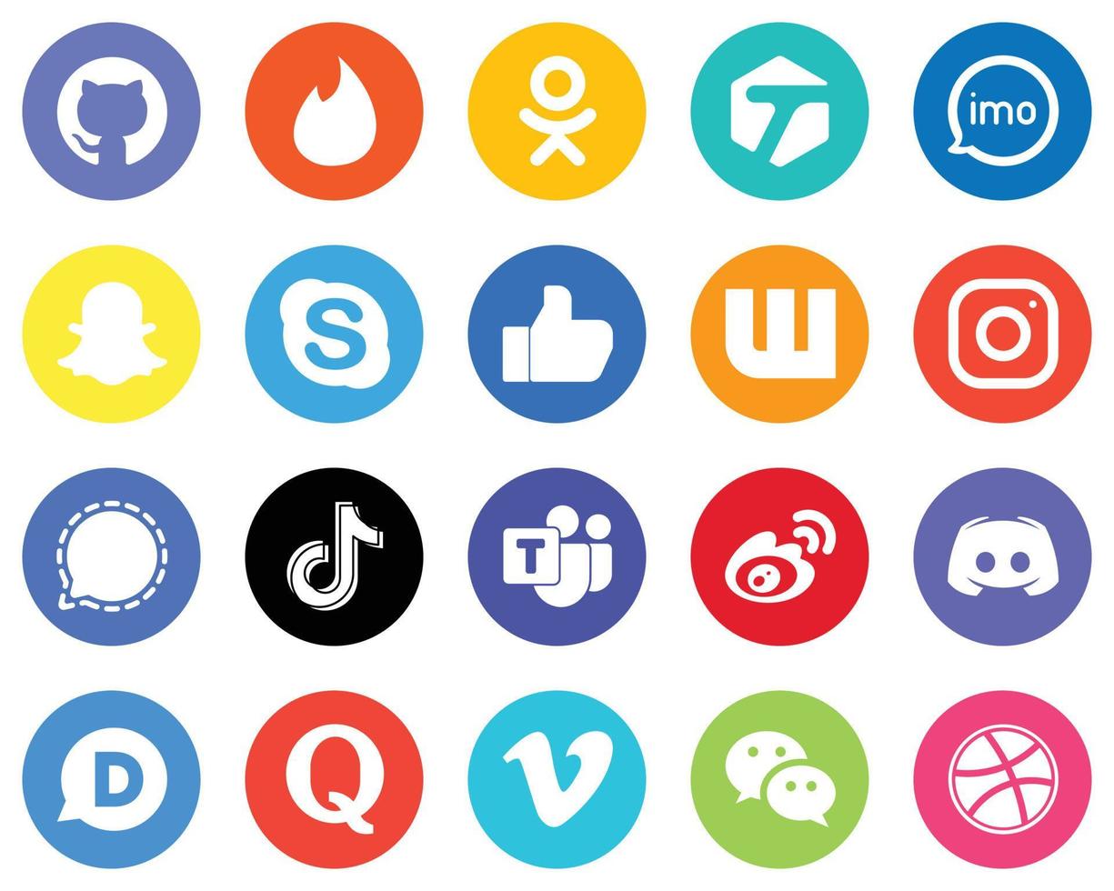 flacher Kreis weißes Symbol Sammlungssignal. Meta. snapchat. Instagram und Facebook 20 moderne Symbole vektor