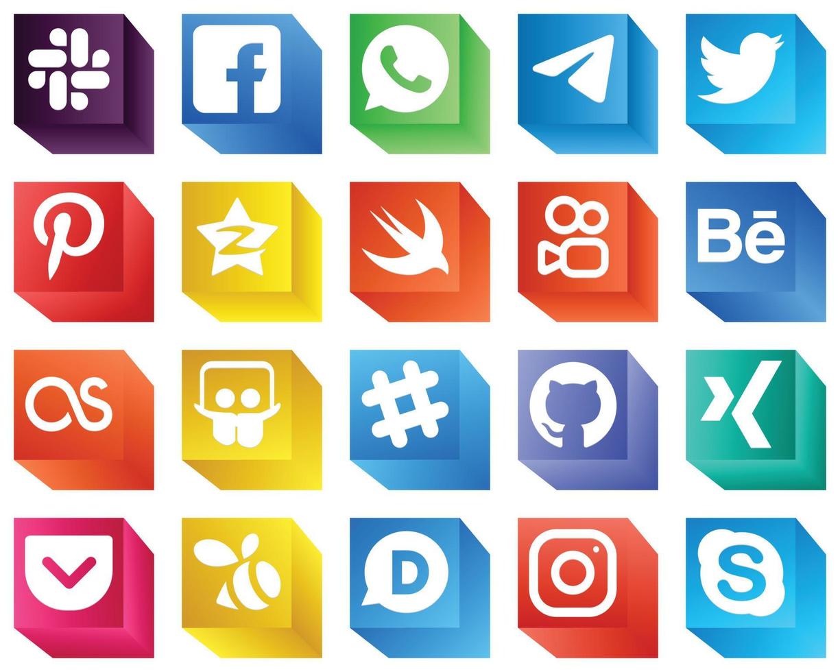 3d social media varumärke ikon uppsättning 20 ikoner packa sådan som lastfm. kuaishou. Twitter. snabb och tencent ikoner. fullt anpassningsbar och professionell vektor