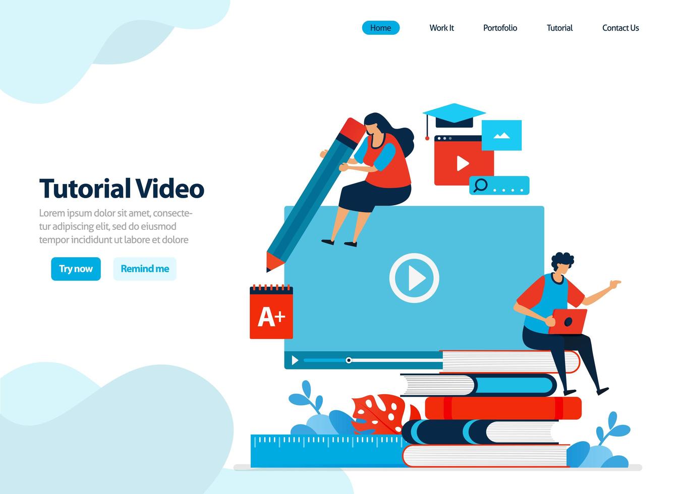 Website-Design von Video-Tutorials und digitalen Webinar-Kursen. Lernen und Training mit Videos und E-Books. flache Illustration für Landingpage-Vorlage, UIux, Website, mobile App, Flyer, Broschüre vektor