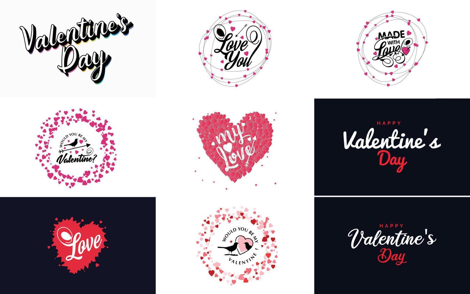 fröhliches valentinstag-typografie-design mit einem herzförmigen kranz und einem farbverlaufsschema vektor