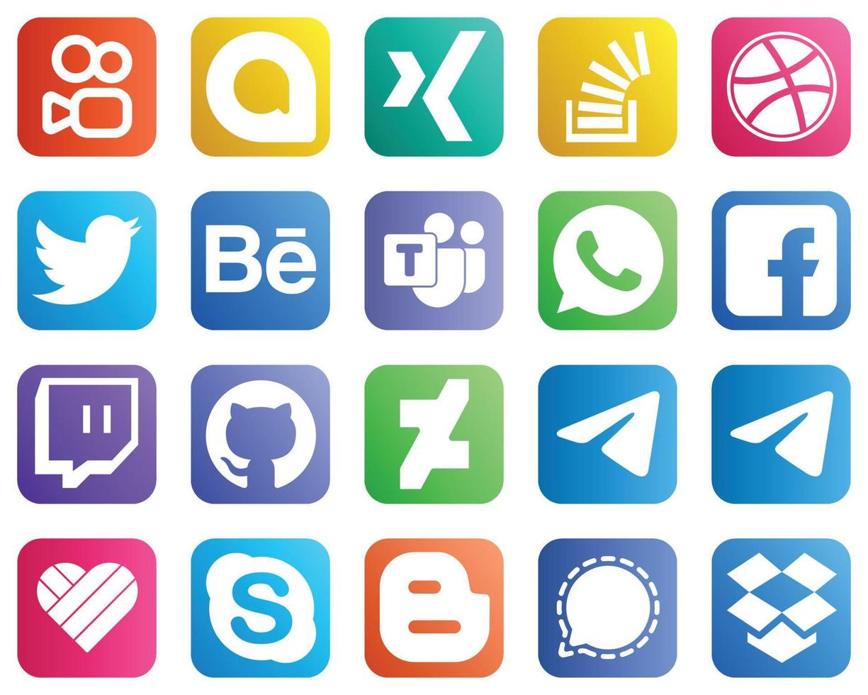 20 einfache Social-Media-Symbole wie Twitch. fb. Twitter- und Facebook-Symbole. hochauflösend und editierbar vektor