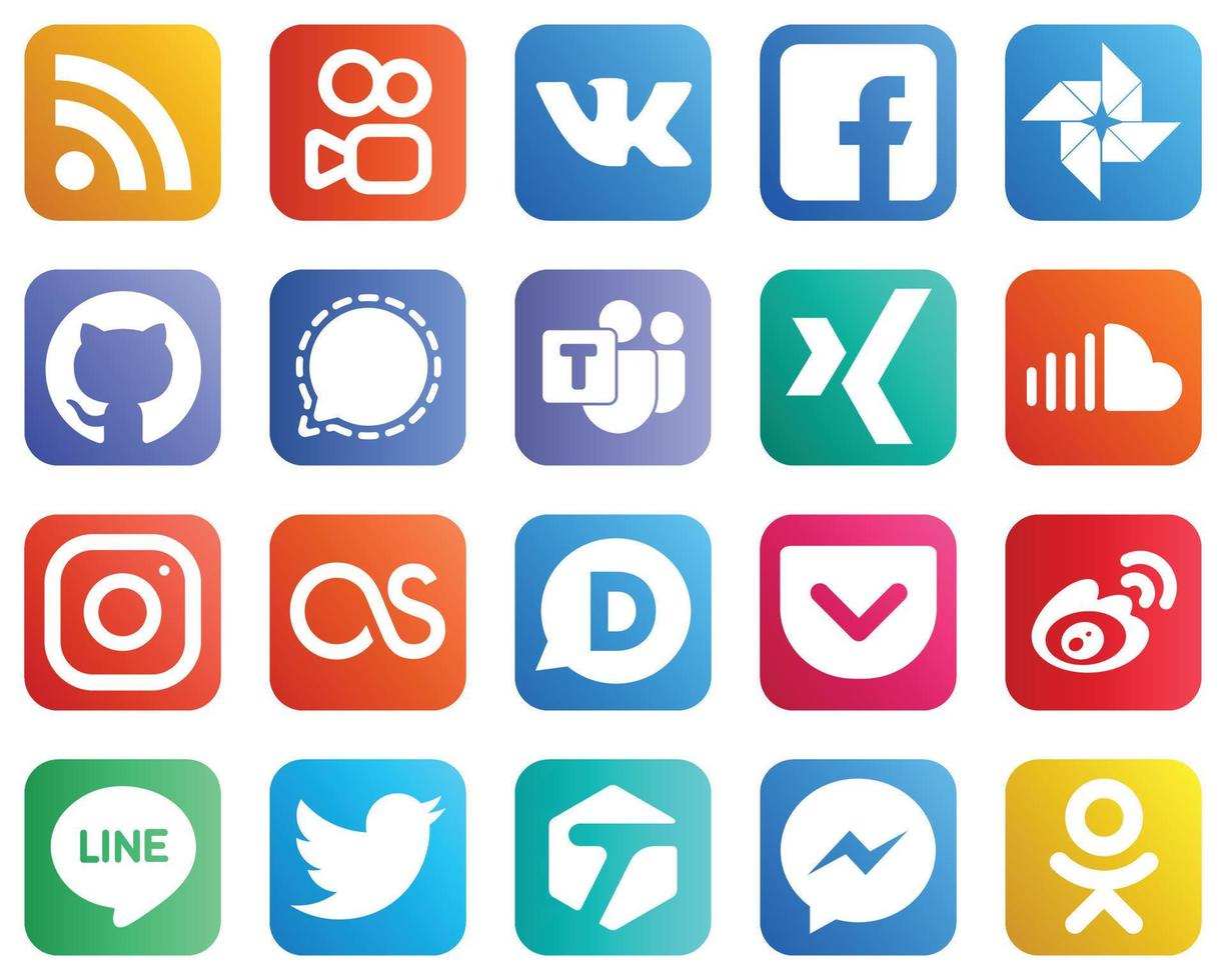 20 social media ikoner för din mönster sådan som musik. ljudmoln. github. xing och Microsoft team ikoner. modern och minimalistisk vektor