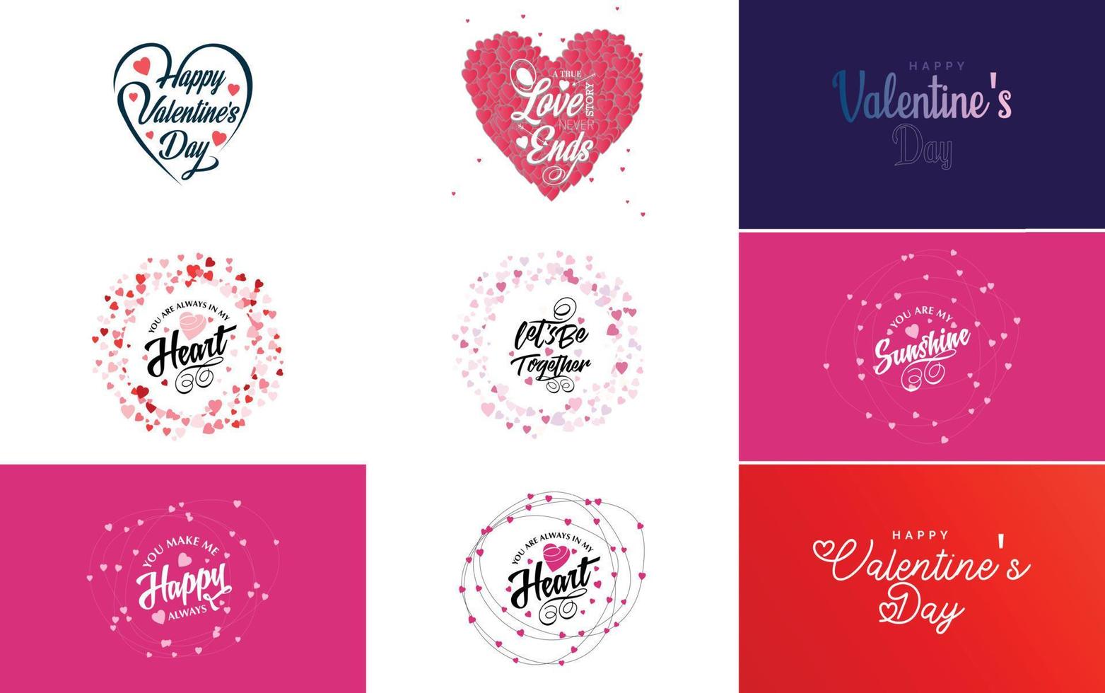 fröhliches valentinstag-typografie-design mit einem herzförmigen kranz und einem farbverlaufsschema vektor