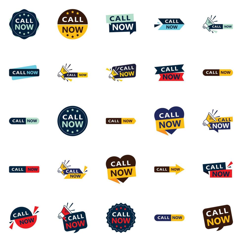 25 vielseitige typografische Banner zur Bewerbung von Anrufen in verschiedenen Kontexten vektor