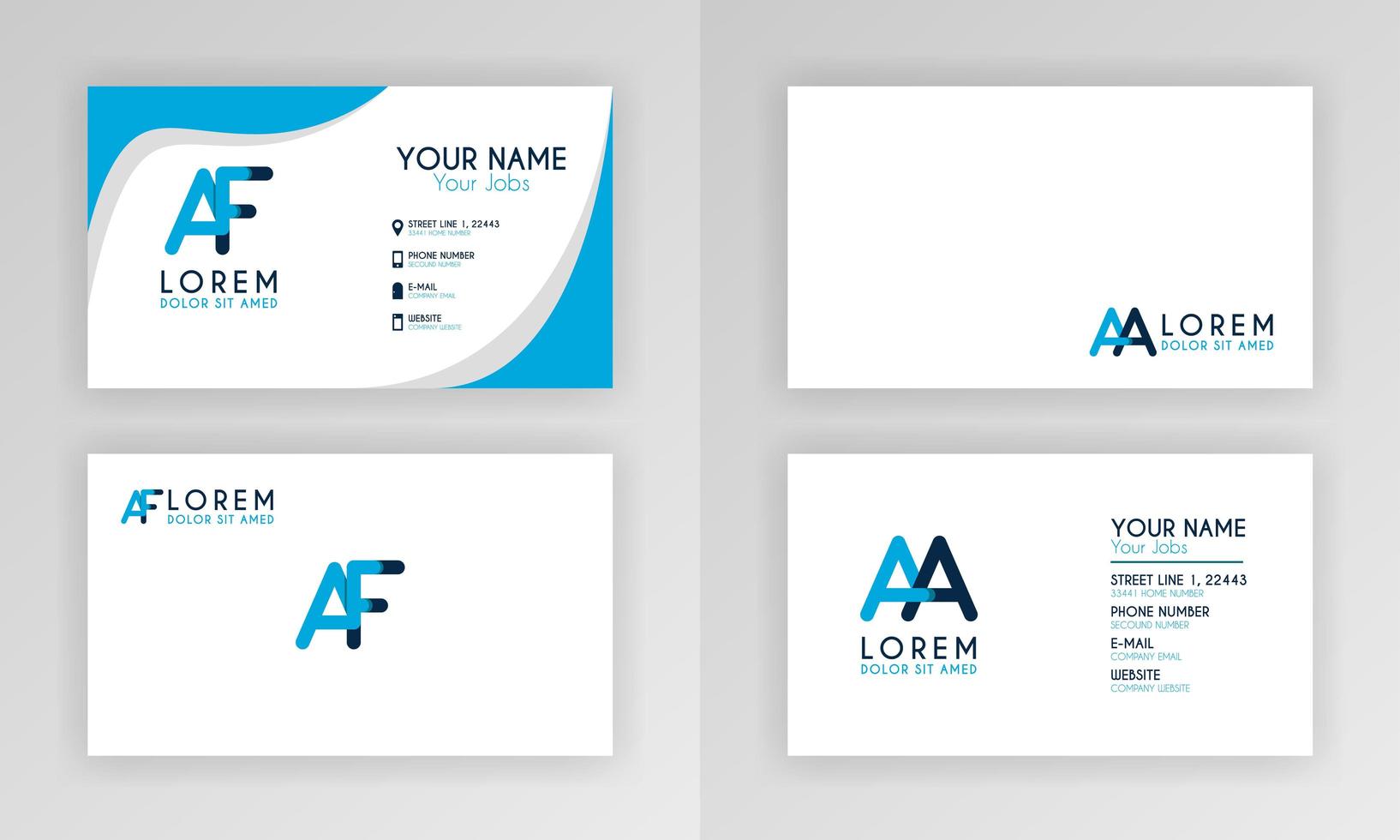 blaue Visitenkartenvorlage. einfaches Ausweisdesign mit Alphabet-Logo und Schrägstrich-Akzentdekoration. für Unternehmen, Unternehmen, Beruf, Wirtschaft, Werbung, Öffentlichkeitsarbeit, Broschüre, Poster vektor