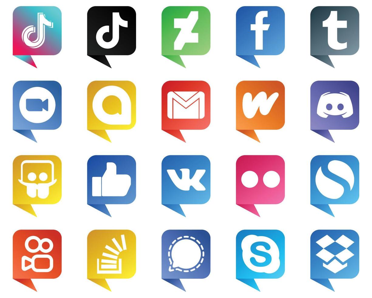 chatt bubbla stil ikoner för större social media 20 packa sådan som post. gmail. Google allo och möte ikoner. fullt anpassningsbar och hög kvalitet vektor