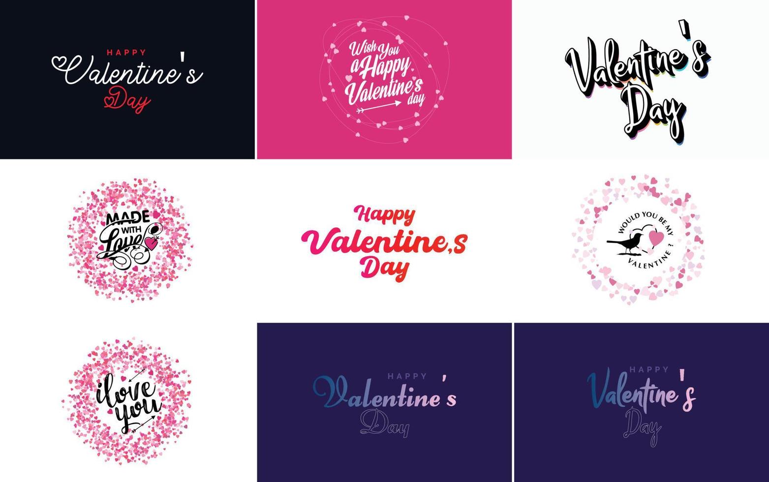 Fröhliches Valentinstag-Typografie-Design mit einer Aquarellstruktur und einem herzförmigen Kranz vektor