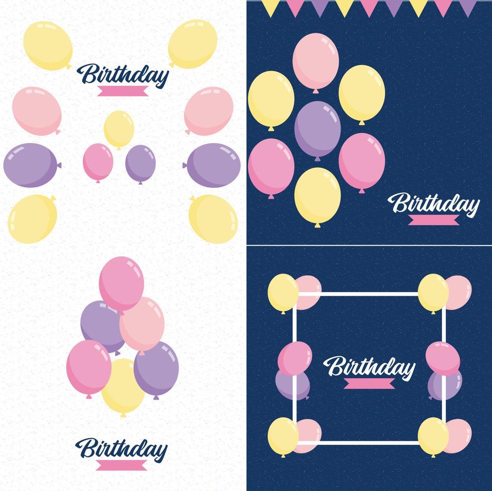 vektor illustration av en glad födelsedag firande bakgrund med ballonger. baner. och konfetti för hälsning kort