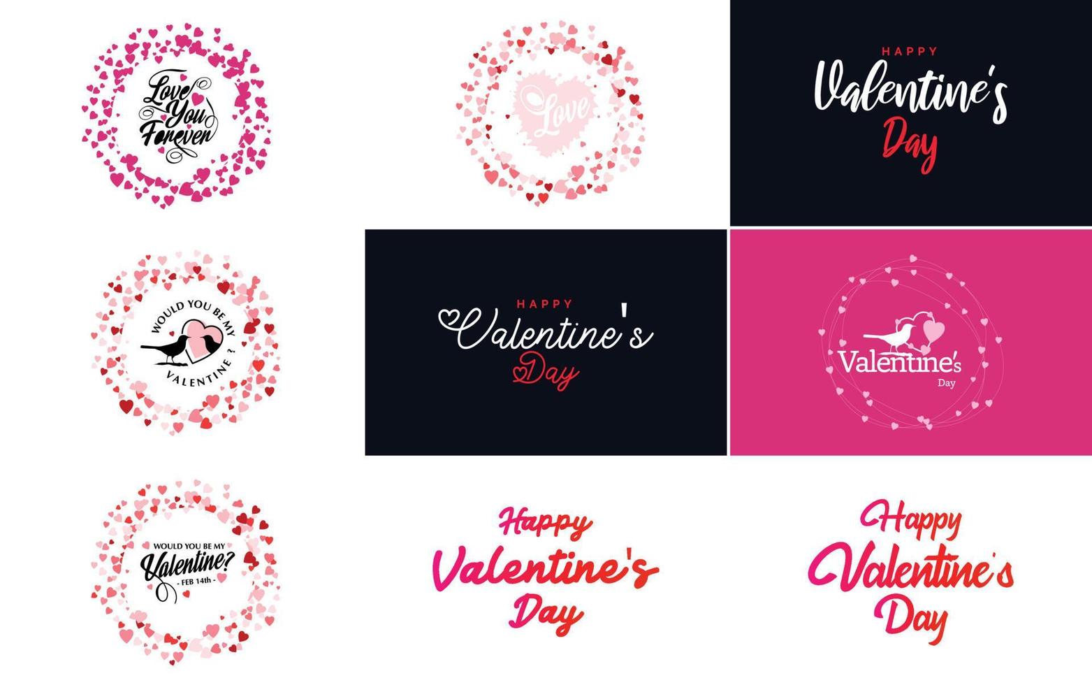 fröhliches valentinstag-typografie-design mit einem herzförmigen kranz und einem farbverlaufsschema vektor