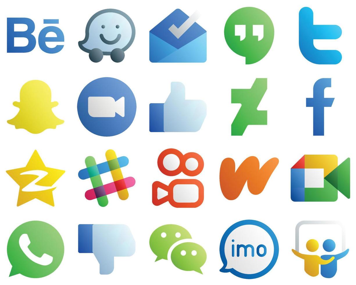 20 elegante Social-Media-Symbole mit Farbverlauf wie qzone. fb. Video. Facebook und Facebook-Symbole. professionell und sauber vektor