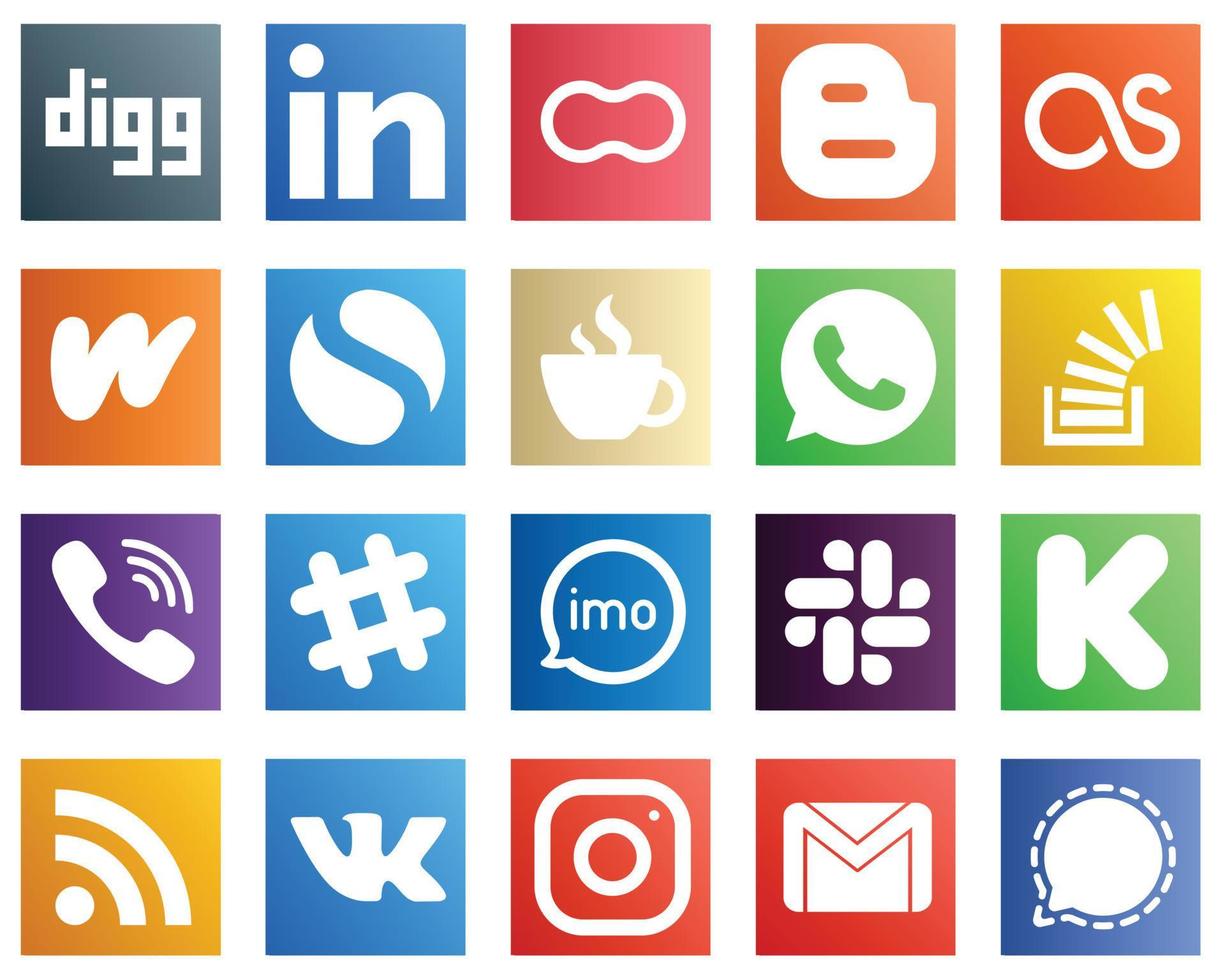 komplettes Social Media Icon Pack 20 Icons wie Frage. WhatsApp. Lastfm- und Koffein-Symbole. hochwertig und minimalistisch vektor