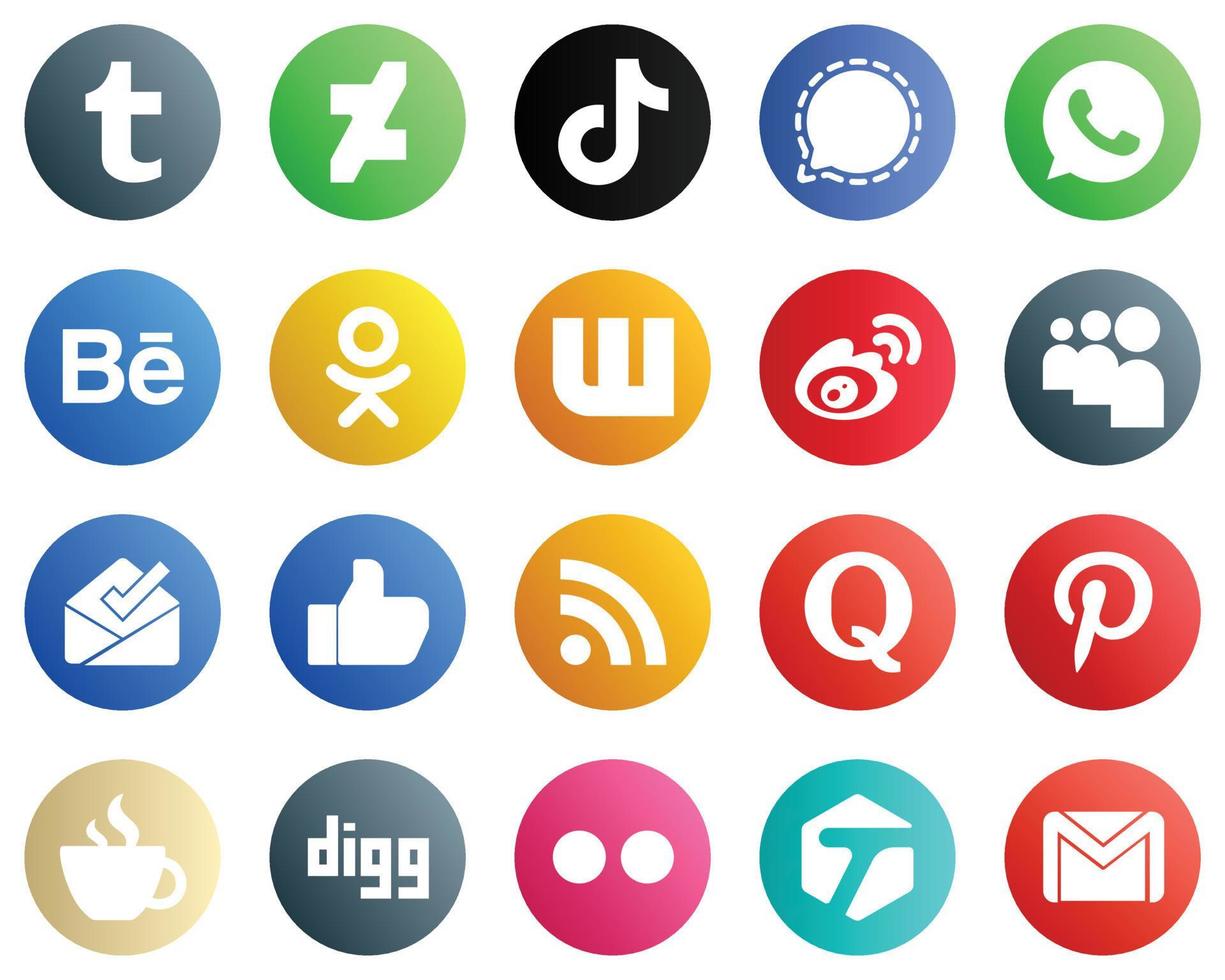 20 hochwertige Social-Media-Ikonen wie sina. Bote. Weibo- und Odnoklassniki-Symbole. modern und hochwertig vektor