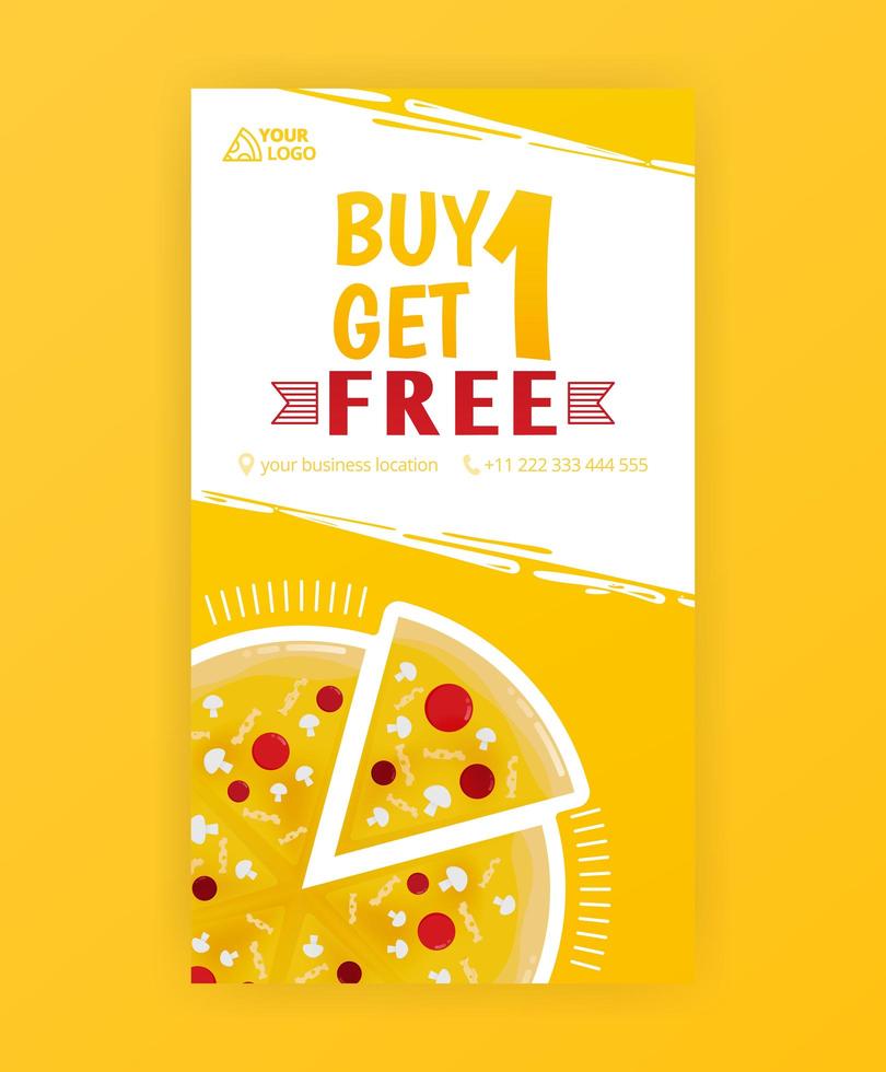 Plakatvorlage der schnellen Pizza kostenlose Lieferung für Social-Media-Geschichten Post und Anzeigen Banner vektor