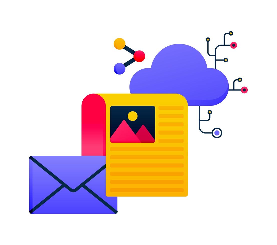 Netzwerkdesign für Cloud-Datenbankserverdienste, E-Mail-Freigabe und Senden von Dokumenten. kann auch für Geschäfts-, Symboldesign- und Grafikelemente verwendet werden vektor