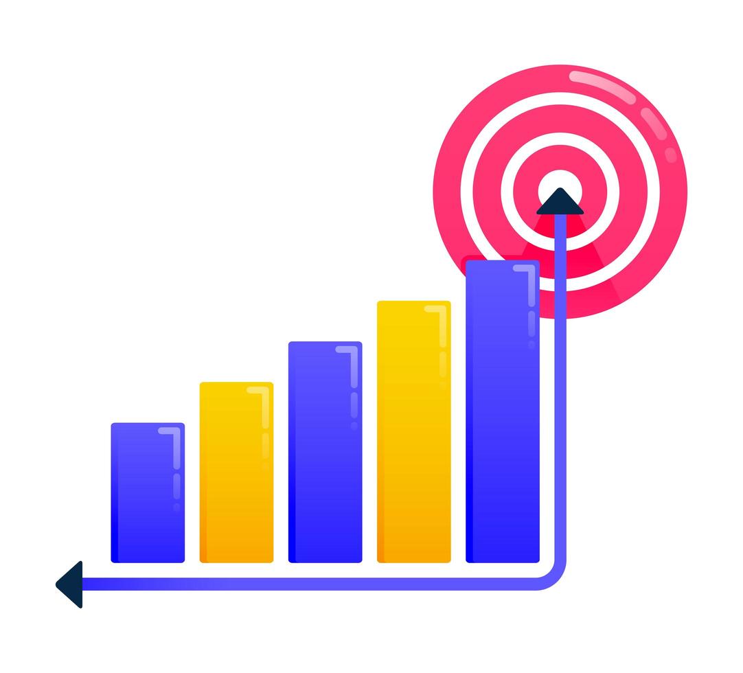 Design zum Erreichen von Zielen, Geschäftszielen, Pfeilen und Pfeilen, Geschäftsmotivation, Geschäftsdiagrammen. kann auch für Geschäfts-, Symboldesign- und Grafikelemente verwendet werden vektor