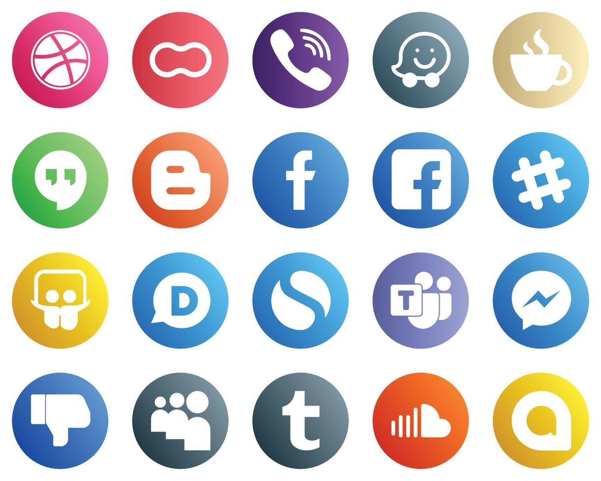 All-in-One-Social-Media-Icon-Set 20 Icons wie Spotify. fb. Koffein. Facebook- und Blogger-Symbole. Hochauflösend und einzigartig vektor