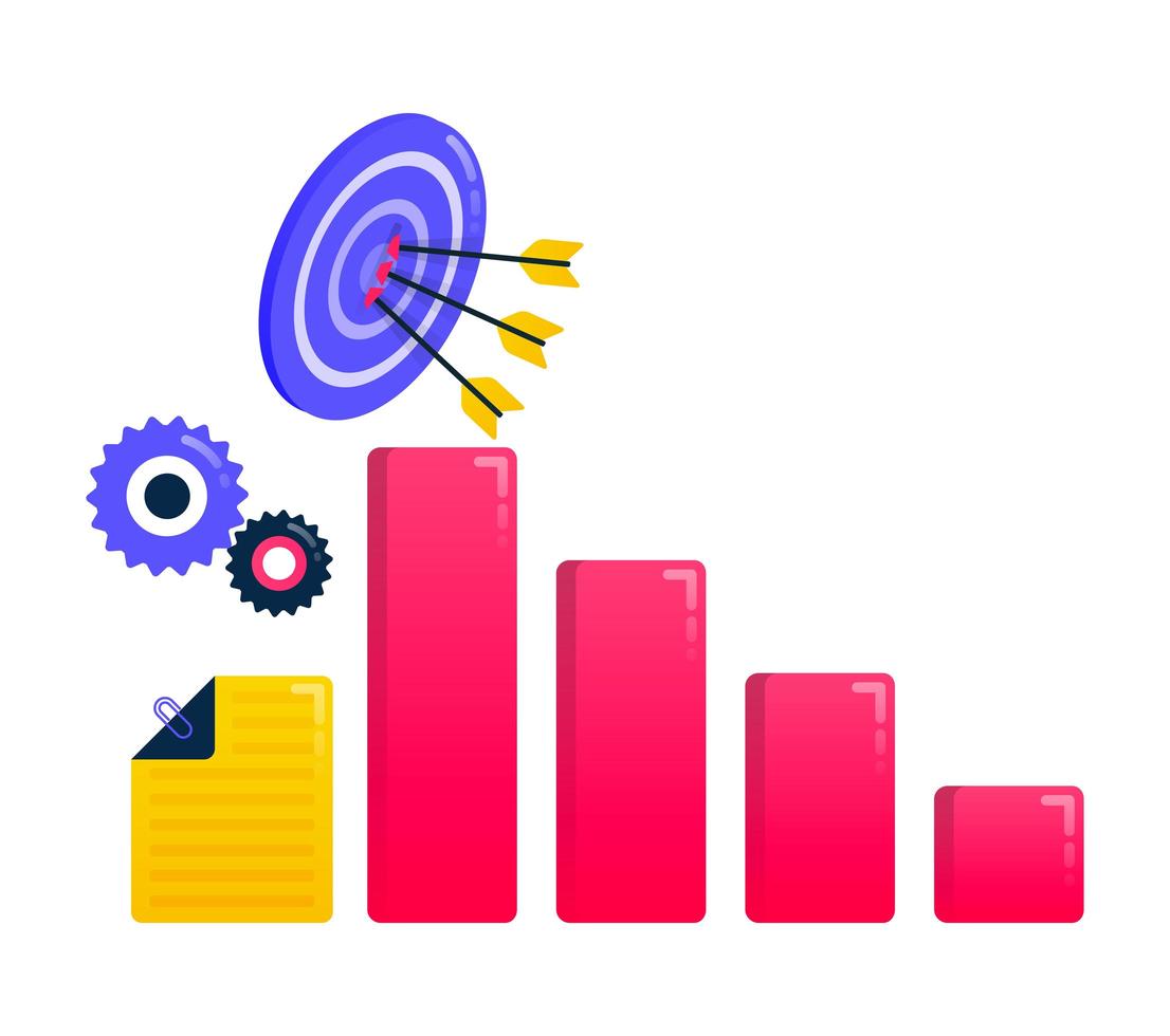 Design zum Erreichen von Zielen, Geschäftszielen, Pfeilen und Pfeilen, Geschäftsmotivation, Geschäftsdiagrammen. kann auch für Geschäfts-, Symboldesign- und Grafikelemente verwendet werden vektor