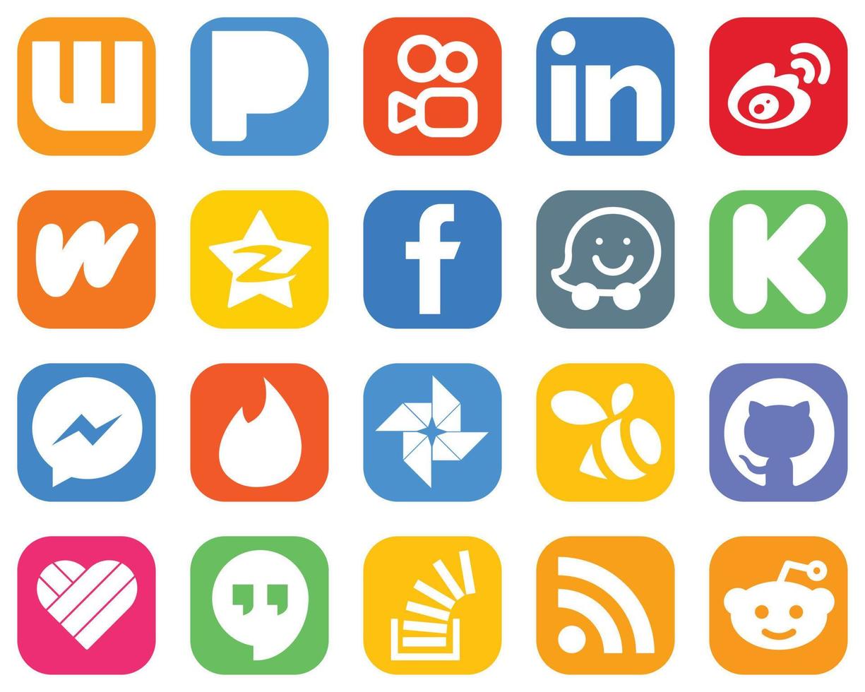 20 hochwertige Social-Media-Ikonen wie Waze. fb. Facebook- und Tencent-Symbole. Farbverlauf-Social-Media-Icon-Set vektor