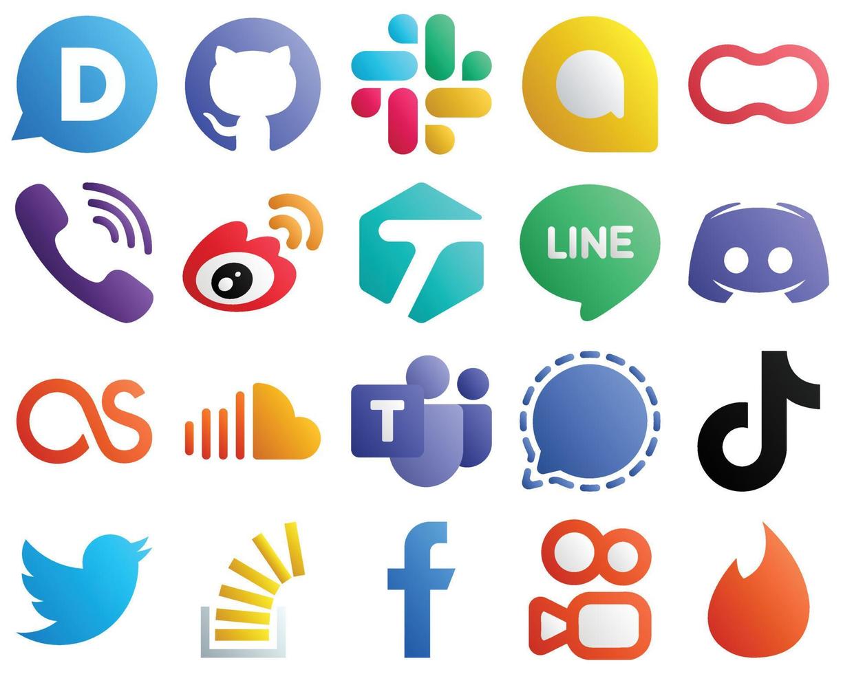 Gradient Social Media Icon Set 20 Symbole wie Nachricht. Linie. raketen. getaggte und chinesische Ikonen. elegant und minimalistisch vektor