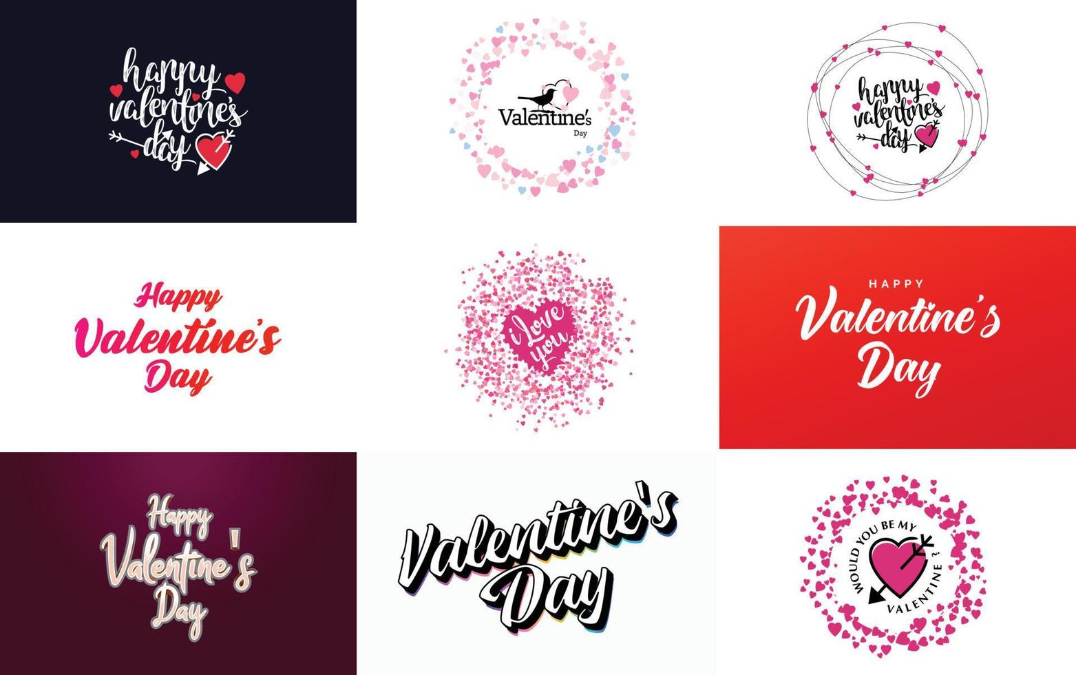 von Hand gezeichneter schwarzer Schriftzug Valentinstag und rosa Herzen auf weißer Hintergrundvektorillustration, die für die Verwendung bei der Gestaltung von Karten geeignet ist. Banner. Logos. Flyer. Etiketten. Symbole. Abzeichen. und Aufkleber vektor