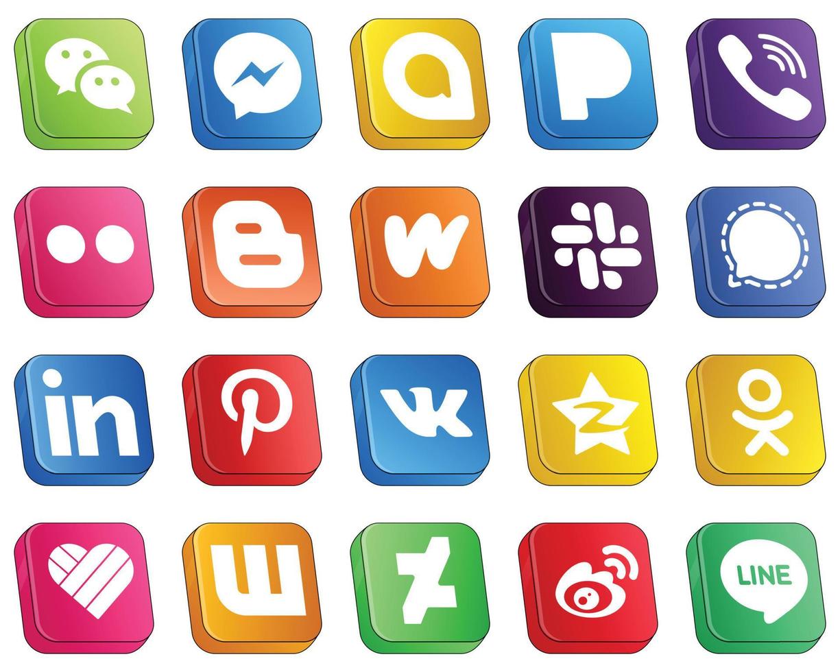 20 isometrische 3D-Social-Media-Markensymbole wie Signal. Literatur. raketen. Wattpad- und Blogger-Symbole. modern und hochwertig vektor