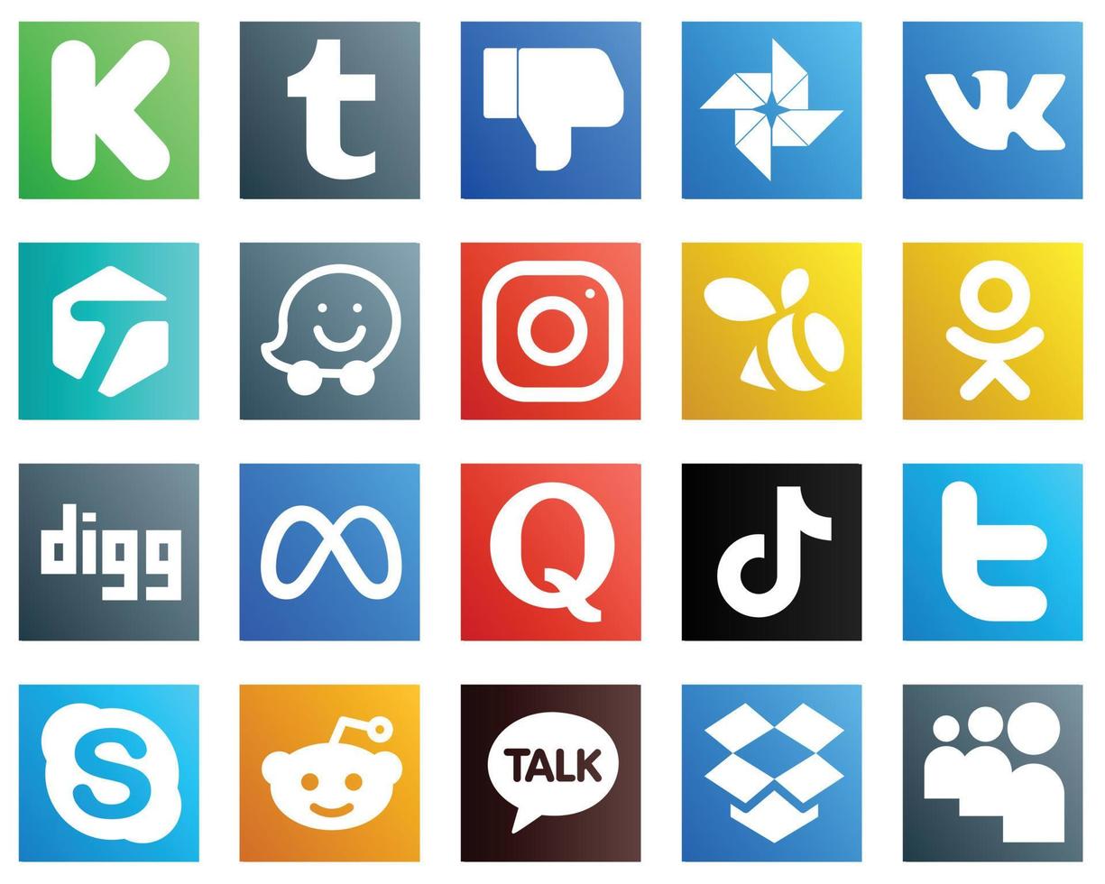 20 Social-Media-Icons für alle Ihre Bedürfnisse wie Quora. Meta. wackeln. Grab- und Schwarmsymbole. kreativ und professionell vektor
