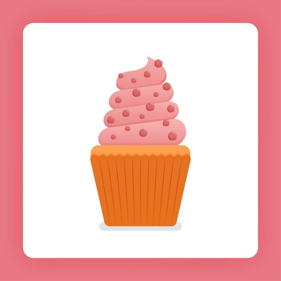 Illustration des Cupcakes mit einfachem Erdbeereis mit Schoko-Chips. Erdbeermuffincreme für Geburtstagstorte. Design kann für Bücher, Flyer, Poster, Website, Web, Apps, Landing Page, Kochbuch sein vektor