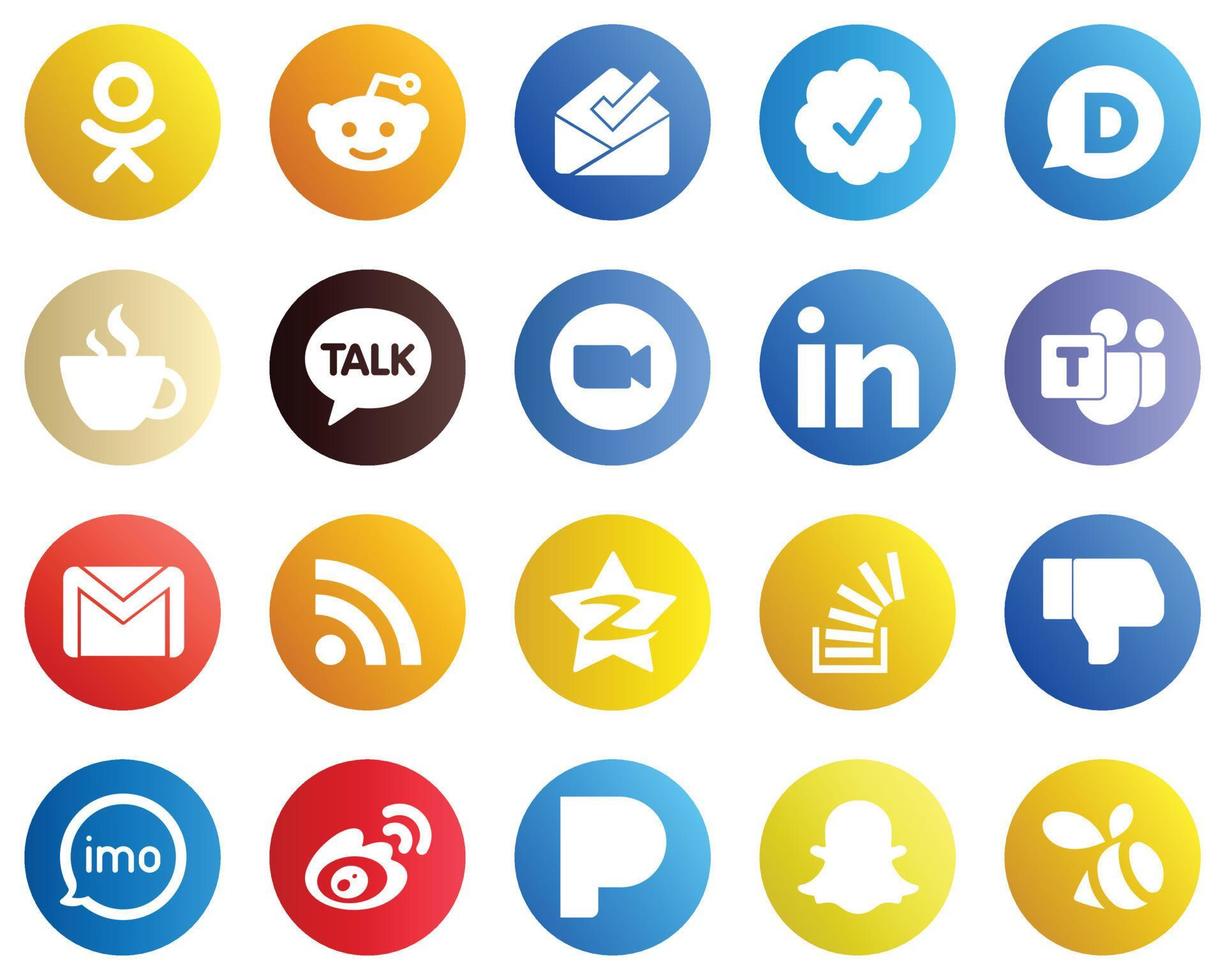 20 einfache Social-Media-Icons wie Google Mail Microsoft-Team. kakao talk und professionelle symbole. erstklassig und hochwertig vektor