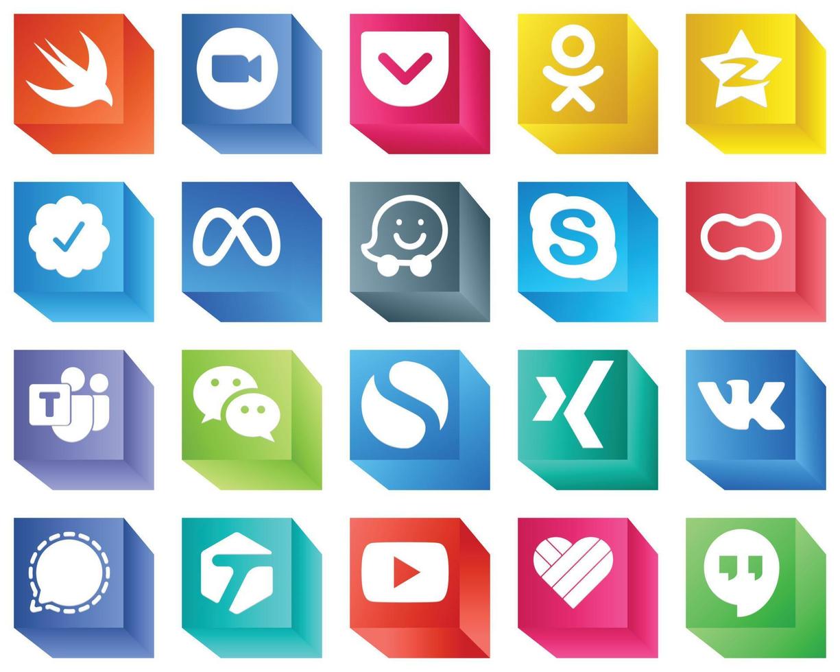 3d social media ikoner för designers 20 ikoner packa sådan som mödrar. chatt. tiocent. skype och Facebook ikoner. kreativ och iögonfallande vektor
