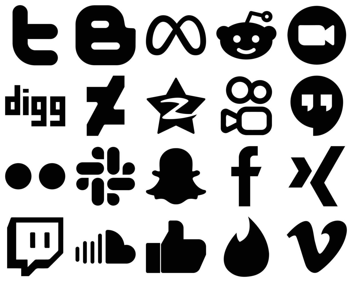 20 attraktive schwarze solide Glyphen-Icons wie Google Hangouts. Video. Tencent- und Deviantart-Symbole. hochwertig und kreativ vektor