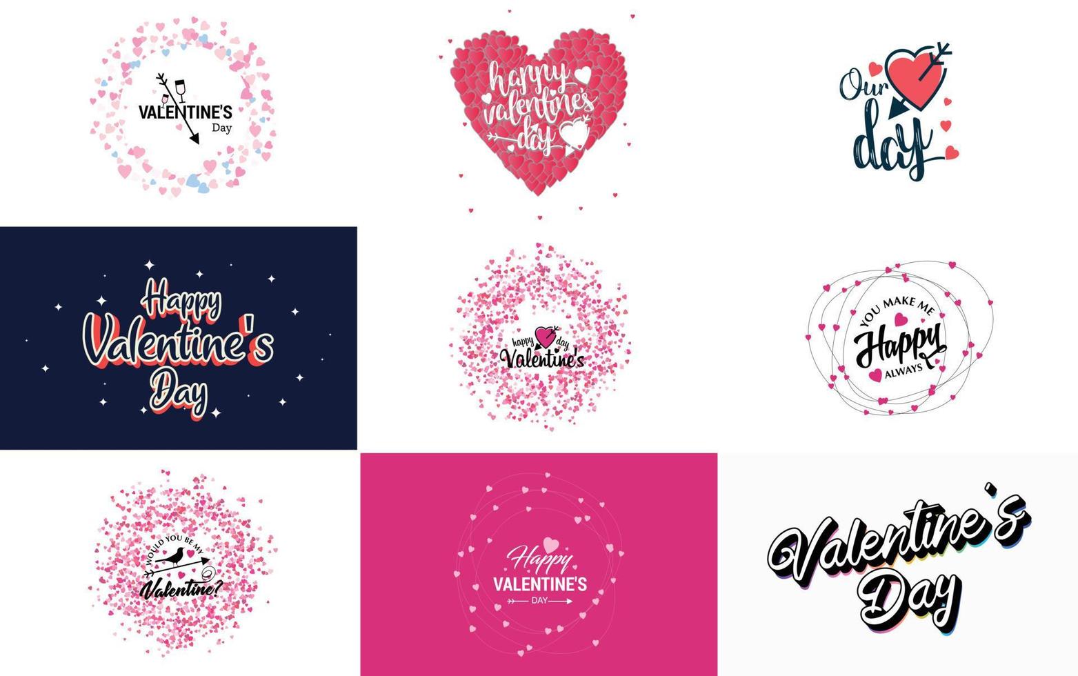 Fröhliches Valentinstag-Typografie-Design mit einer Aquarellstruktur und einem herzförmigen Kranz vektor