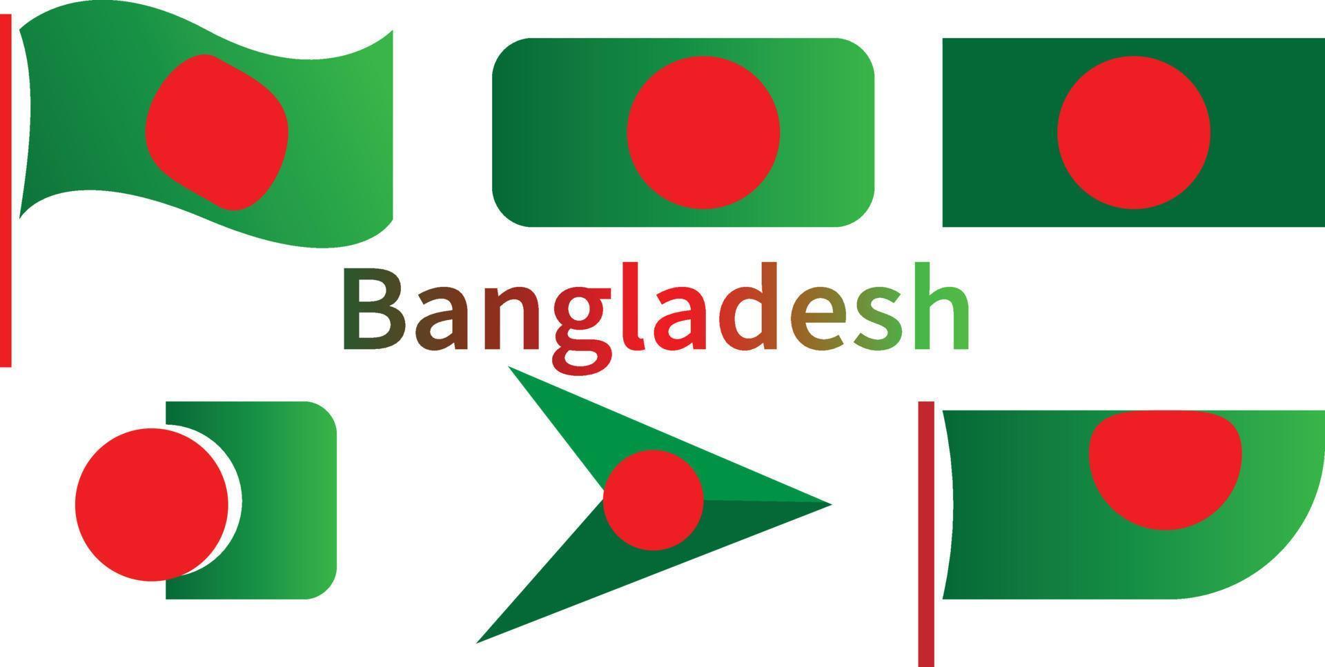 Satz von Bangladesch-Flaggen in verschiedenen Designs Symbol Häutende Flaggen mit weißem Hintergrund. vektor