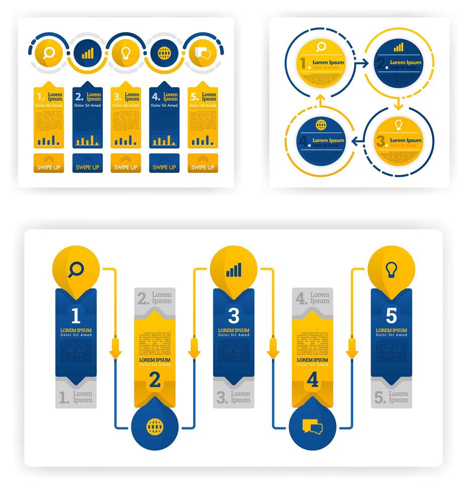 Infografik-Sammlung für verschiedene Zwecke aus Wirtschaft, Buchhaltung und Präsentation. Vektor flache Illustration Konzept, kann verwendet werden, Landing Page, Vorlage, UI, Web, Homepage, Poster, Banner, Flyer